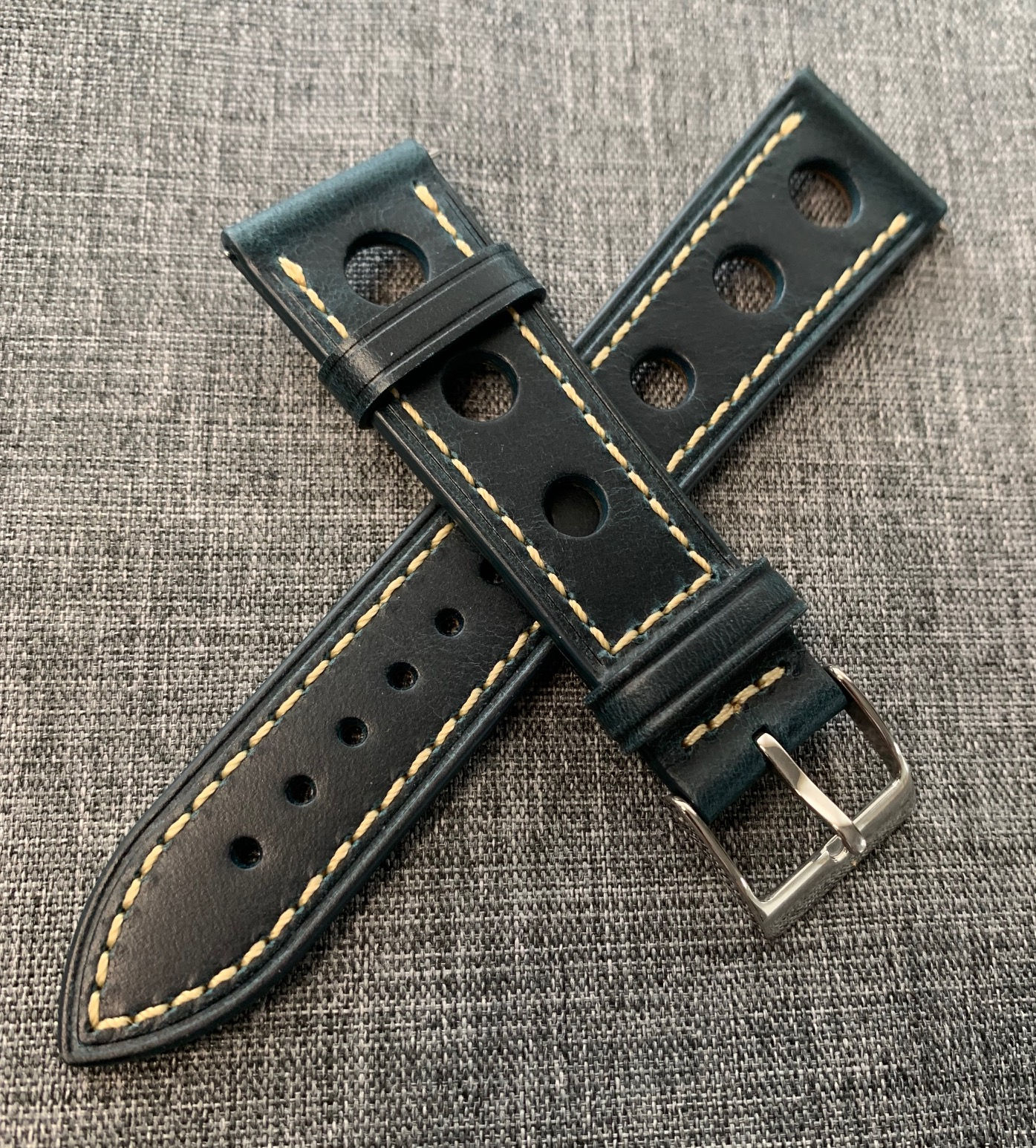 Oiled Italian Leather – premium rally style leather watch strap - Blue