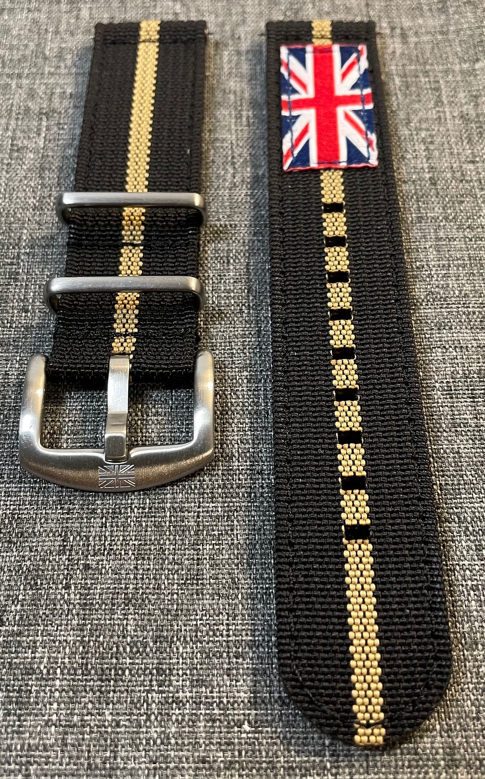 Thumbnail: Premium Nylon Military Watch Strap / UK Patriotic Colours /Black Sand Stripe