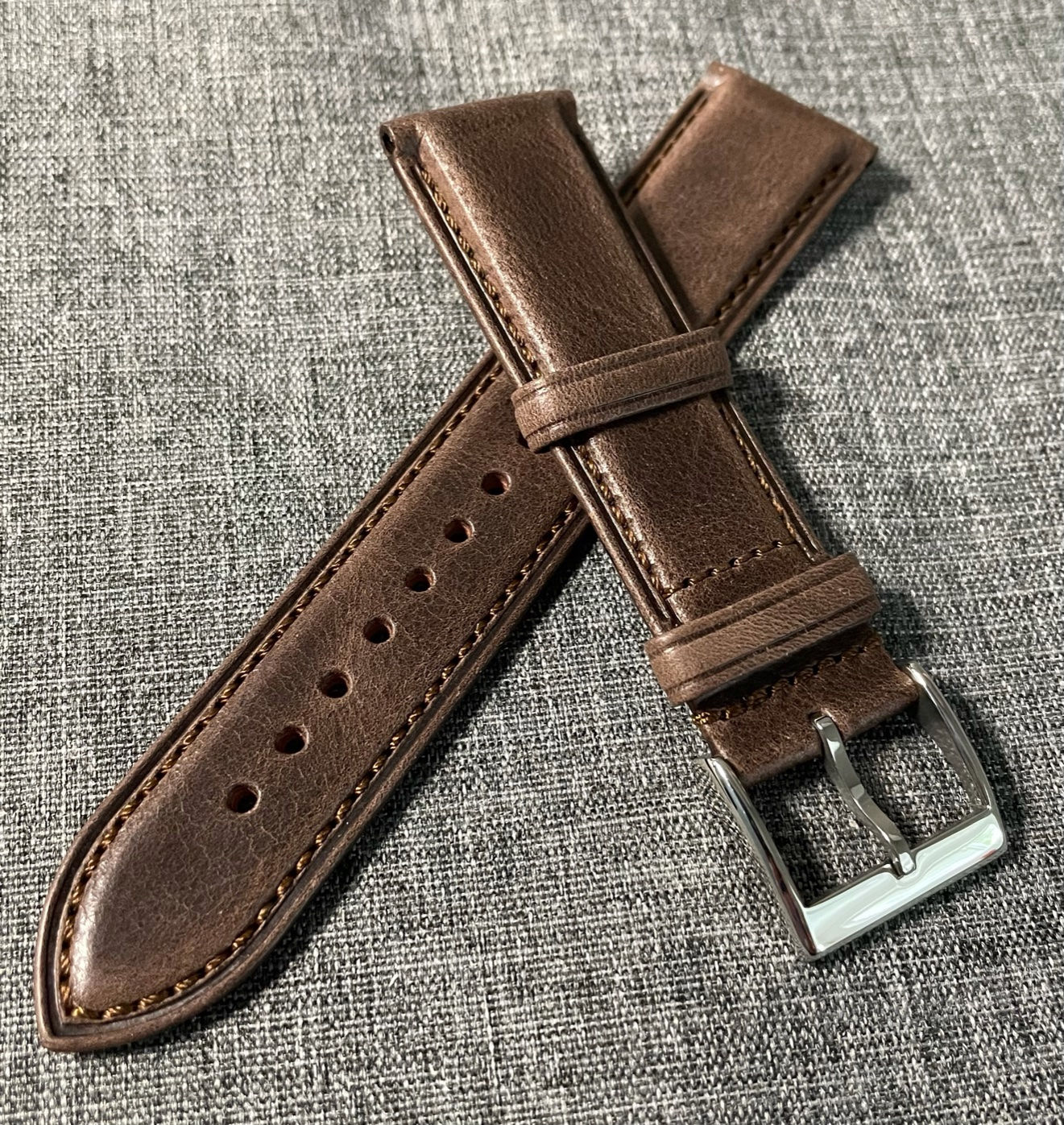 Superior Quality / Stitched Italian leather watch strap / Coffee