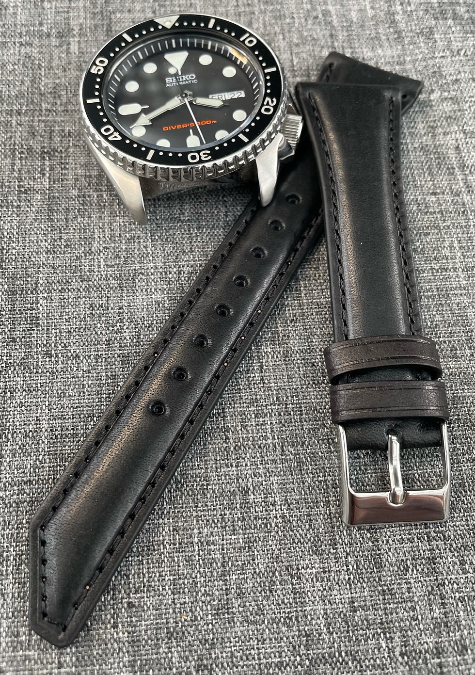 Thumbnail: Vintage design / Dress watch strap / Top grain leather /Matte Black