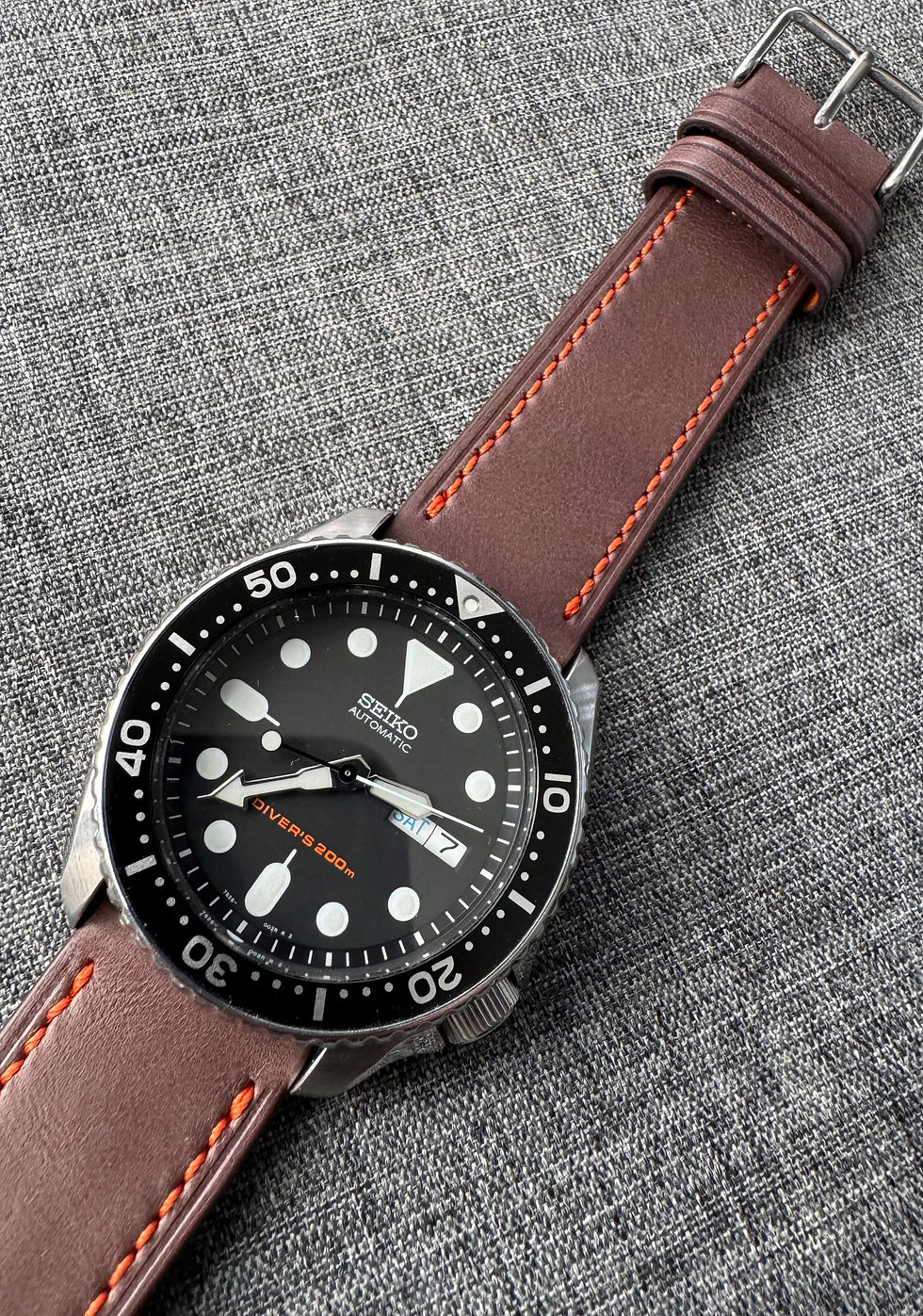 Thumbnail: Superior top grain Italian leather watch strap / Grey Brown Orange Stitch