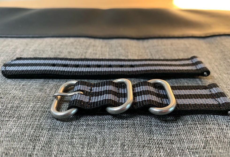 Thumbnail: Nylon stitched watch strap / Bond Black Grey Stripes / Quick Release / 20mm