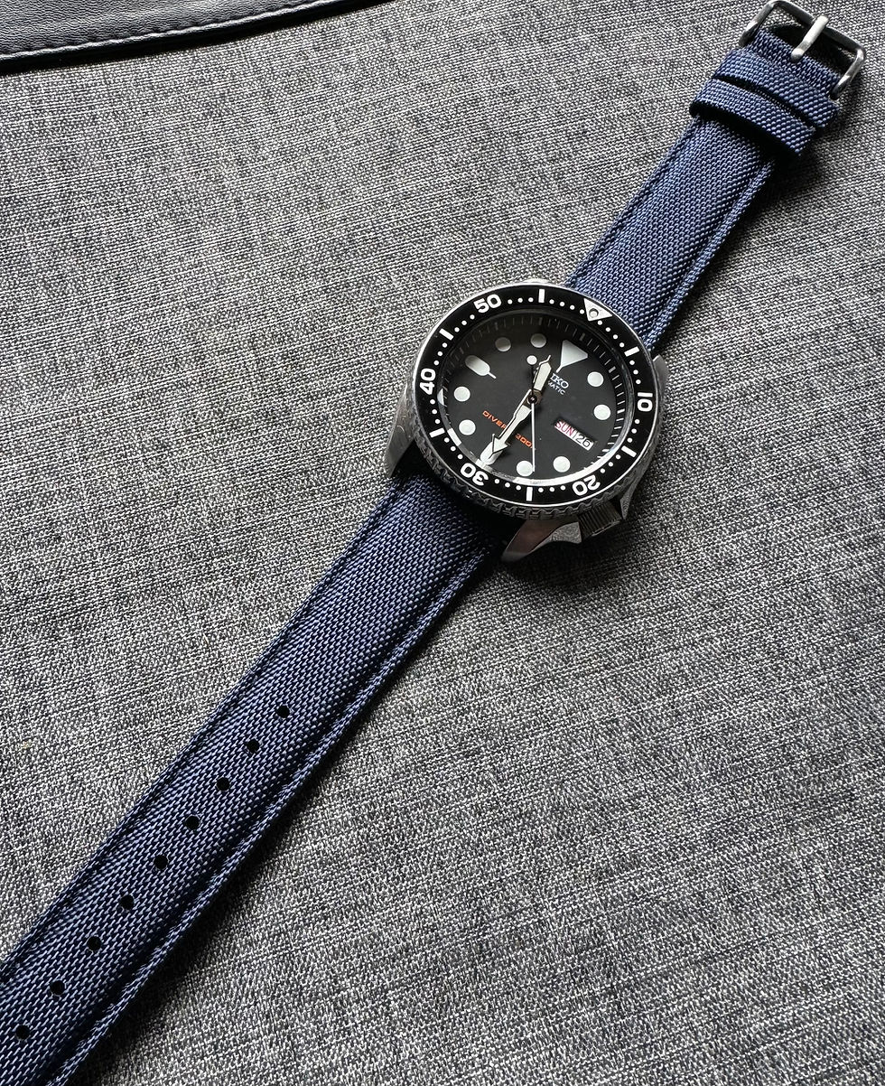 Thumbnail: Navy Blue Sailcloth Leather stitched watch strap / Quick Release