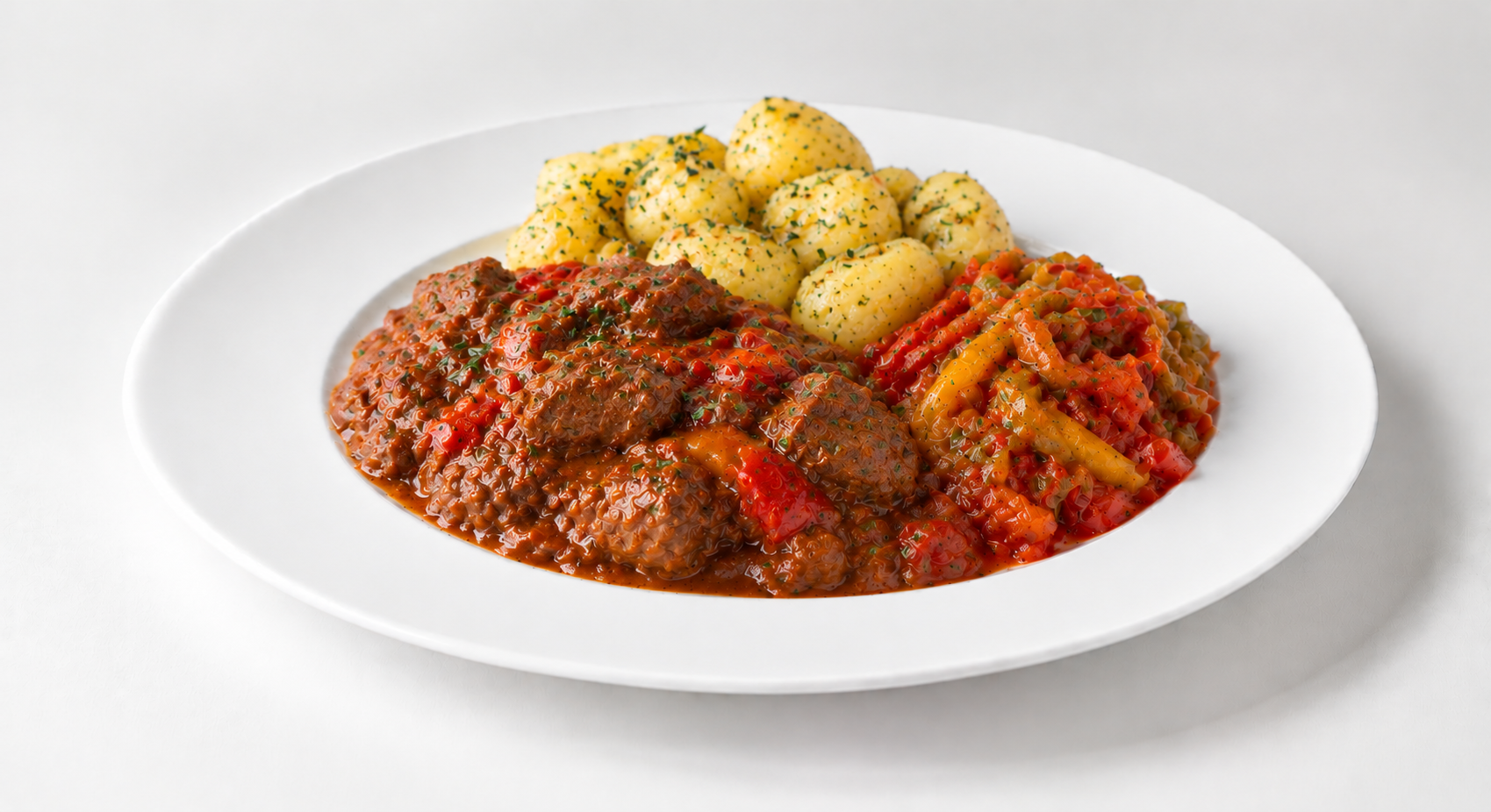01/12 : Goulache à la hongroise - Piperade, pommes de terre au thym
