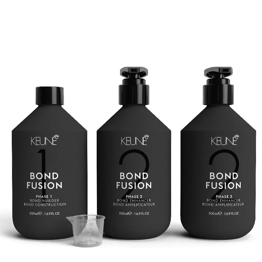 Image of KEUNE Bond Fusion Phases 1, 2, and 3, a bond-building system featured in dchansalon’s blog on professional hair repair and chemical service aftercare