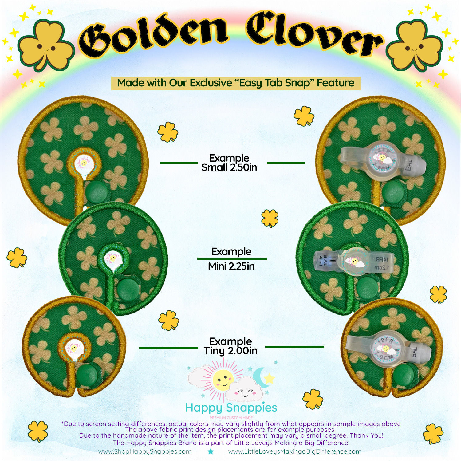 St Patrick's Day Gold Clover Shamrock Print Tubie Pad Covers Easy Tab Snap