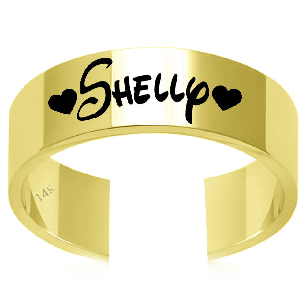 טבעת עם שמות חריטה לייזר פתוחה 5 מ"מ  זהב צהוב או לבן 14K , ים קולקשיין