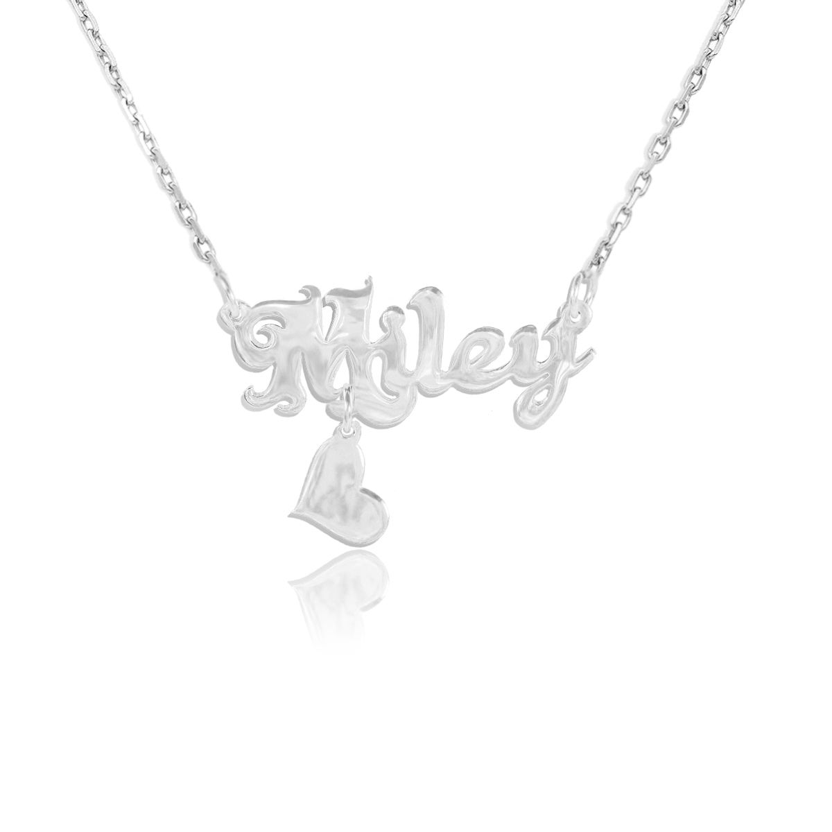 שרשרת עם שם ולב תלוי כסף טהור בעיצוב אישי