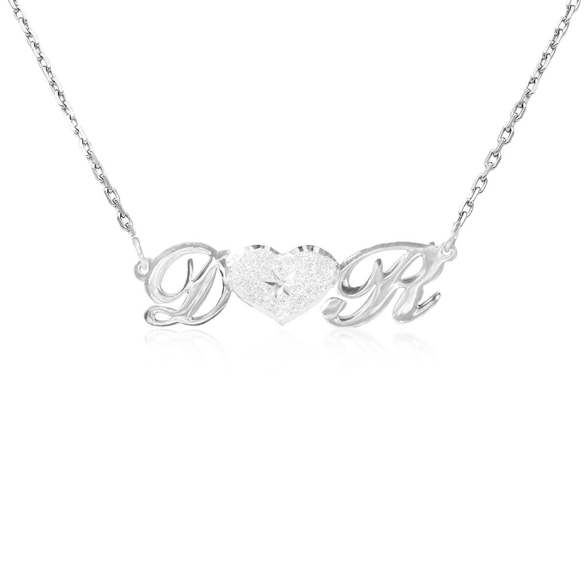 Personalized 2 Initials & Heart Name necklace. Usa Name Necklace