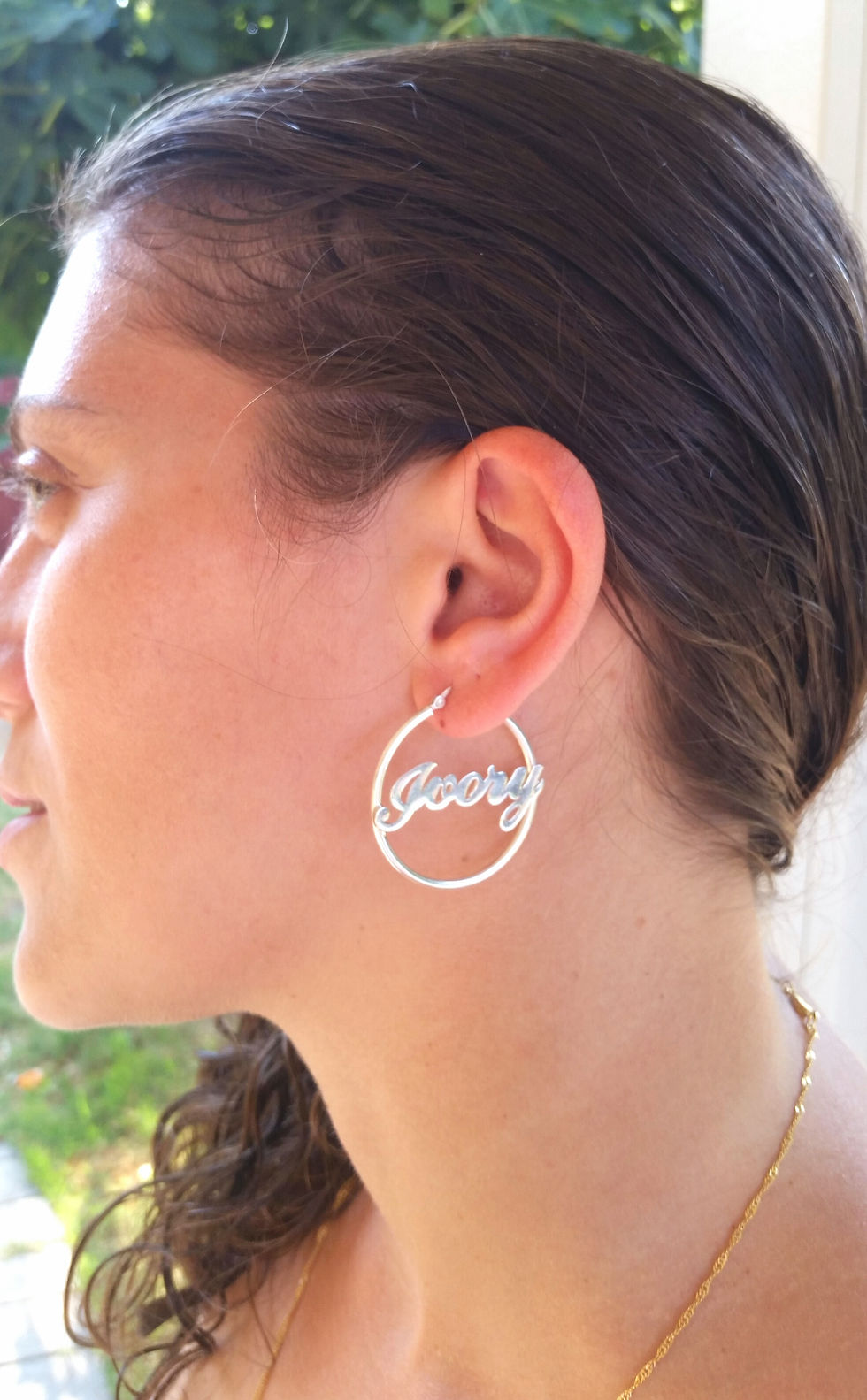 Thumbnail: Personalized Silver Hoop Name Earrings