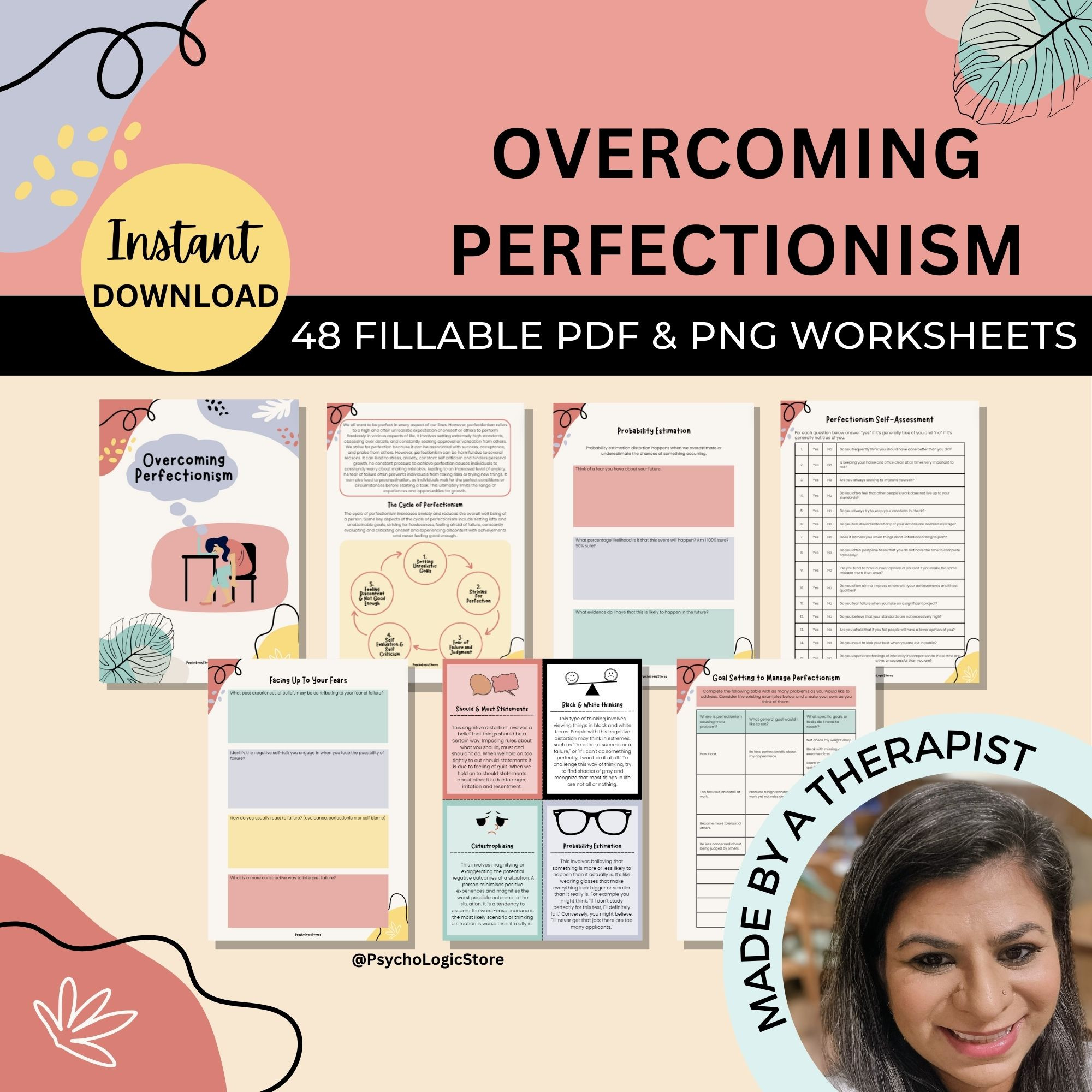 Overcome perfectionism. Therapy worksheets. Therapist resource. Psychology tools