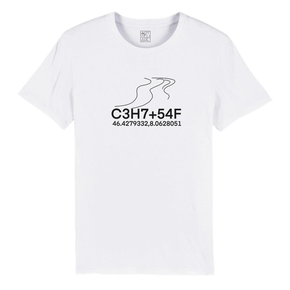 t-shirt mit Koordinaten und dezenter zeichnung vom Aletschgletscher