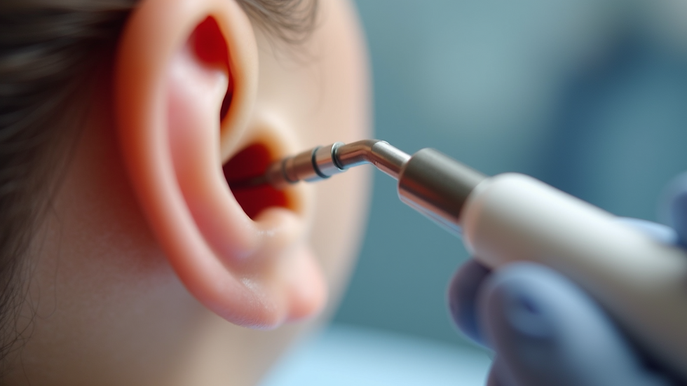 Eye-level view of a microsuction device used for ear cleaning