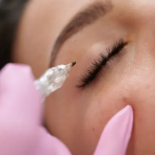 Permanent Make-up Lidstrich wird am Auge durchgeführt, Nahaufnahme, Permanent Make-up Beratung in Hamburg