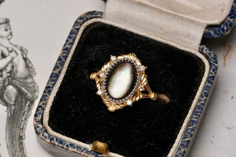 縮圖：18K 黑蝶貝魔鏡戒指