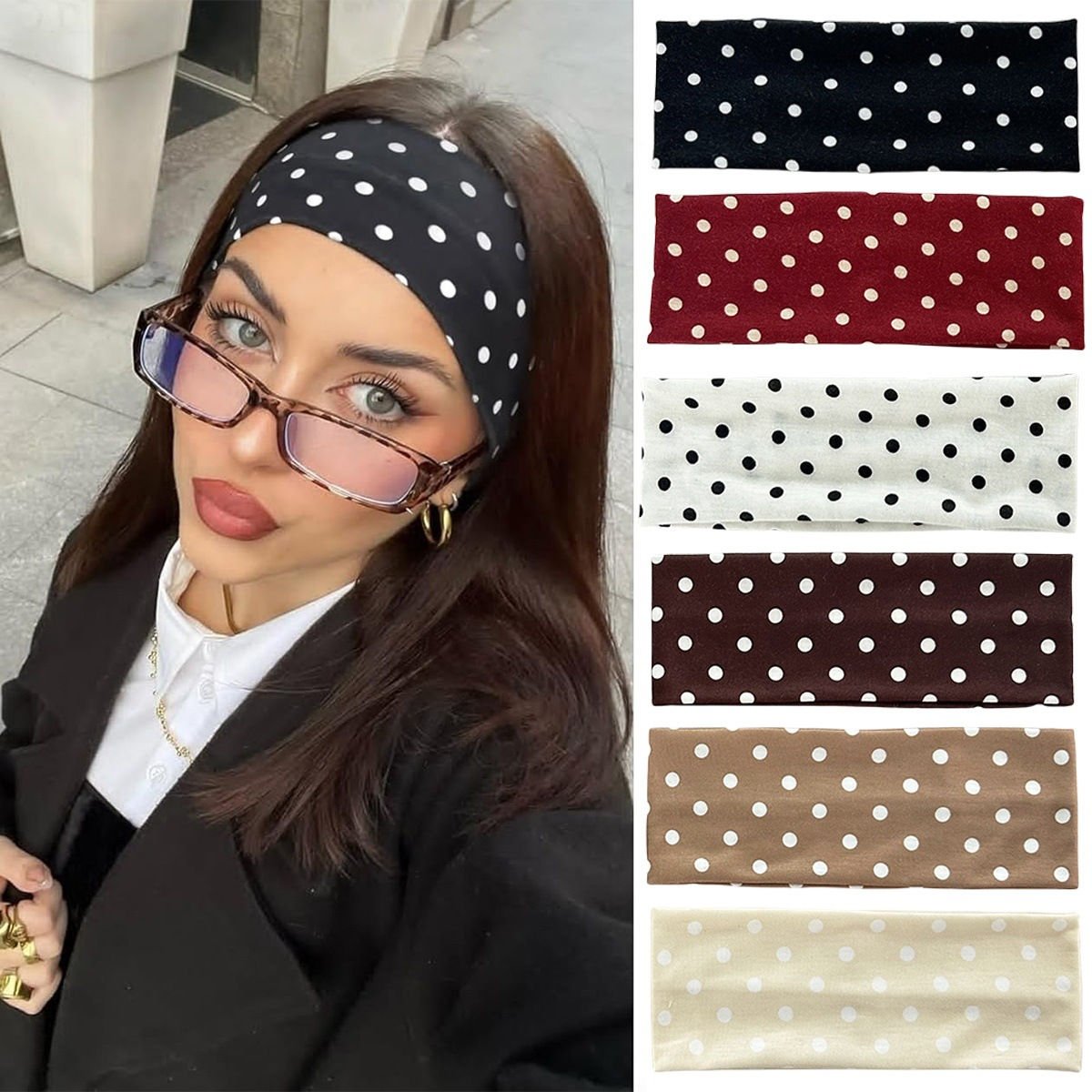 1pc Polka Dot Yoga Elastic Headband – Fashionable Dot-pattern Makeup Headband,