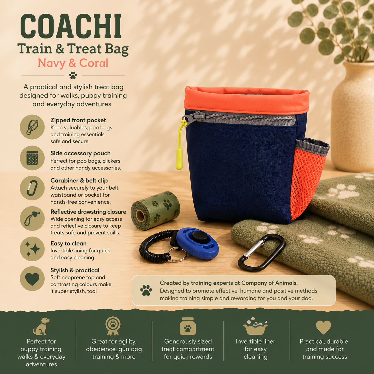 Coachi Train & Treat Bag – Navy & Coral