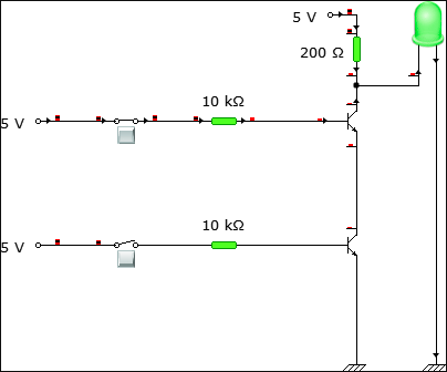 Circuit connection when one of the inputs are HIGH and the other is LOW.