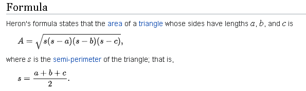 Heron's formula - area of triangle