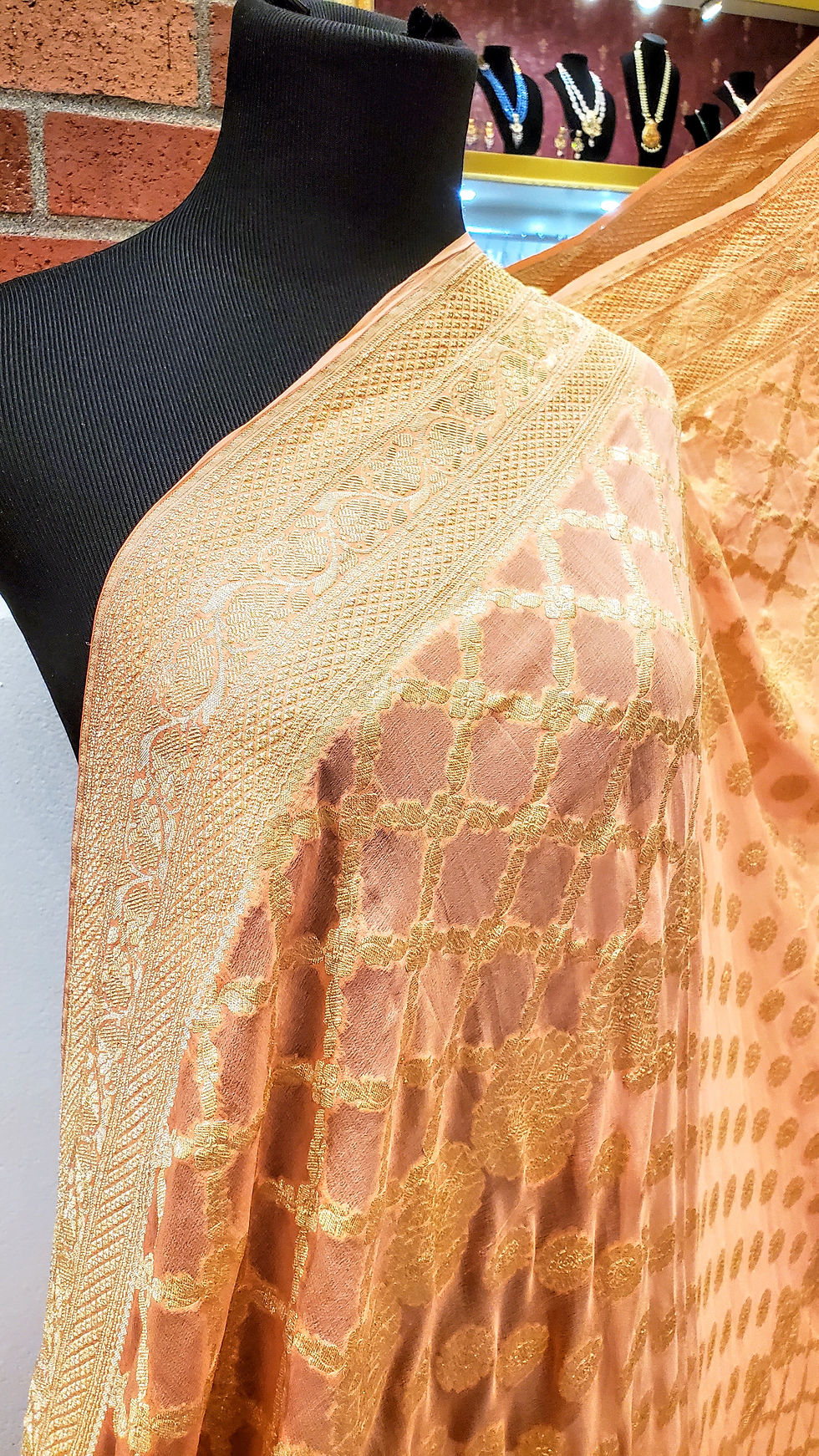 Thumbnail: Light peach Georgette saree