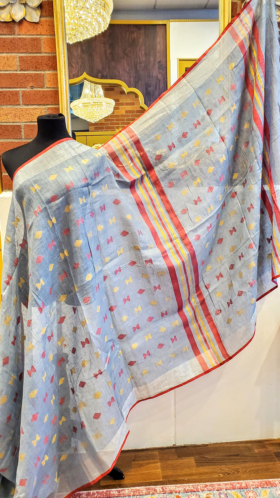 Thumbnail: Hand embroidered linen kantha saree 