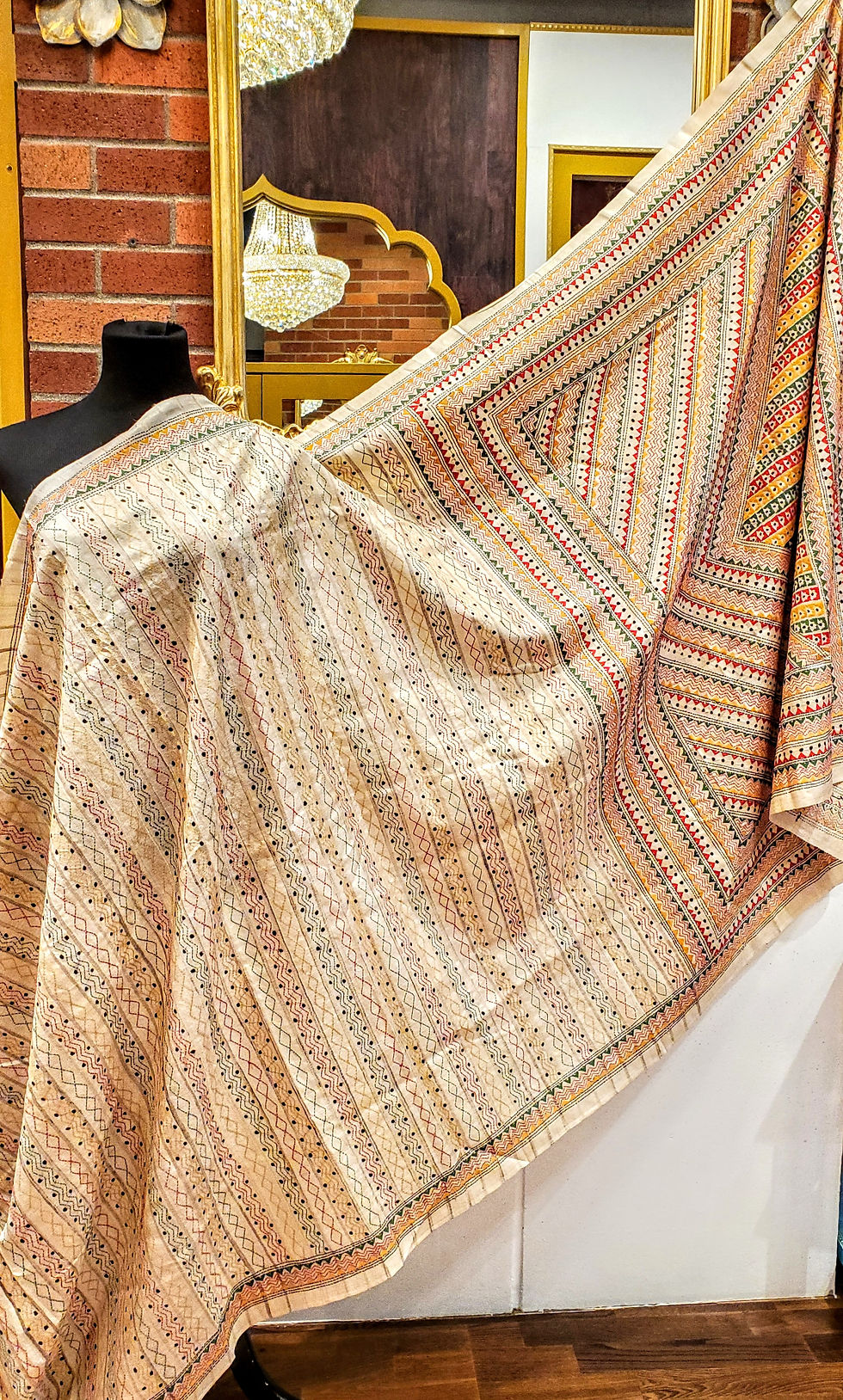 Thumbnail: Hand embroidered tussar silk kantha saree