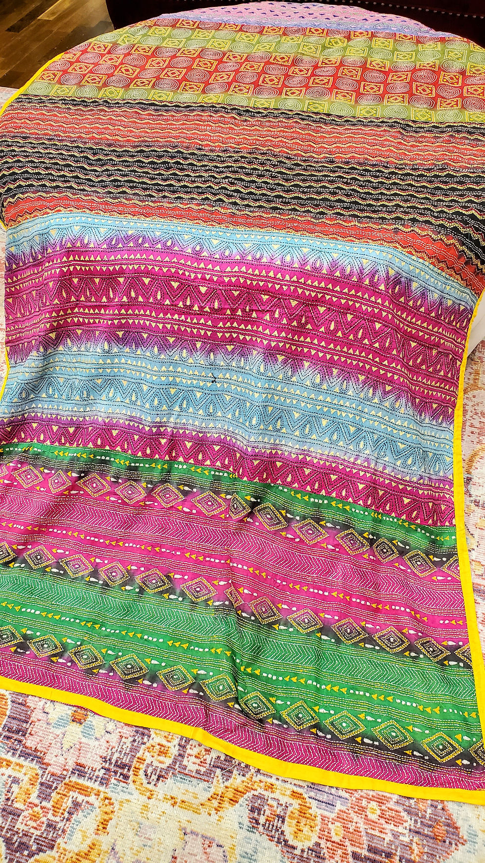 Thumbnail: Hand embroidered tussar silk kantha saree 