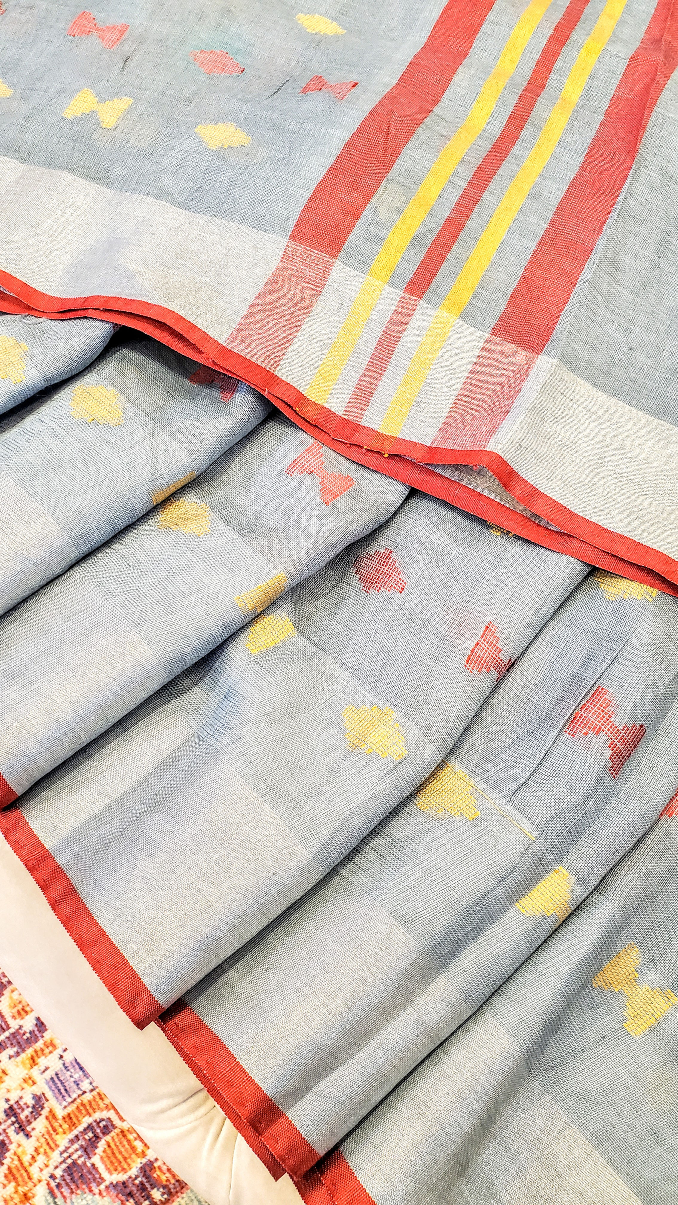 Hand embroidered linen kantha saree