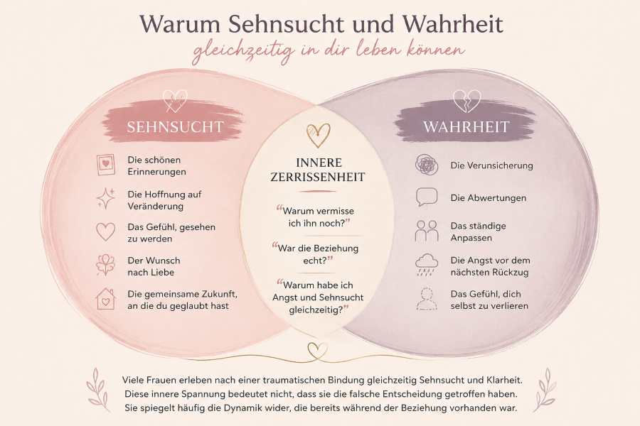 Grafik zur inneren Zerrissenheit bei Traumabonding nach einer Trennung.