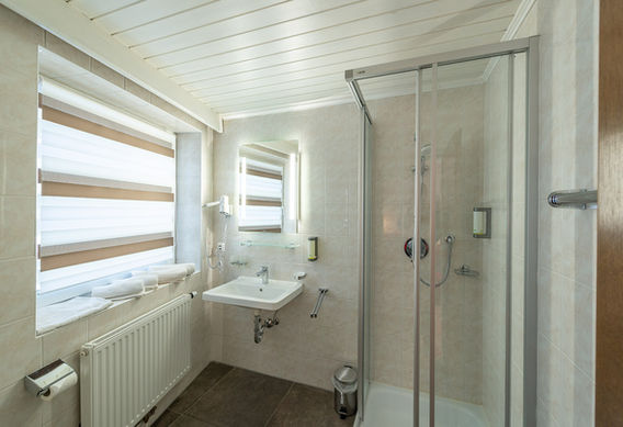 Bad mit Dusche, WC und Waschbecken