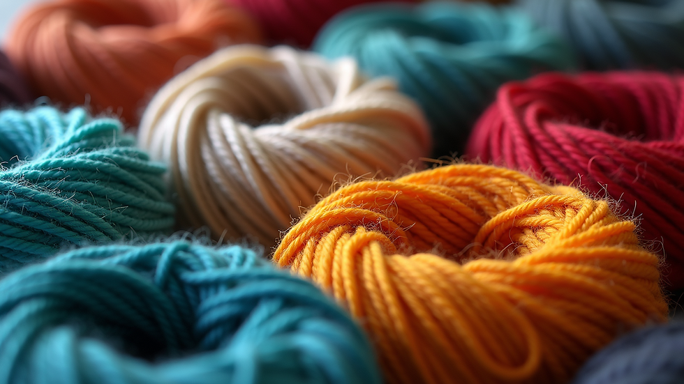 Wide angle view of a colorful yarn collection