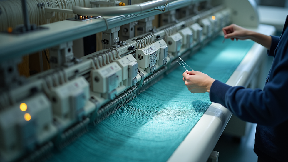 High angle view of a modern knitting machine with digital controls