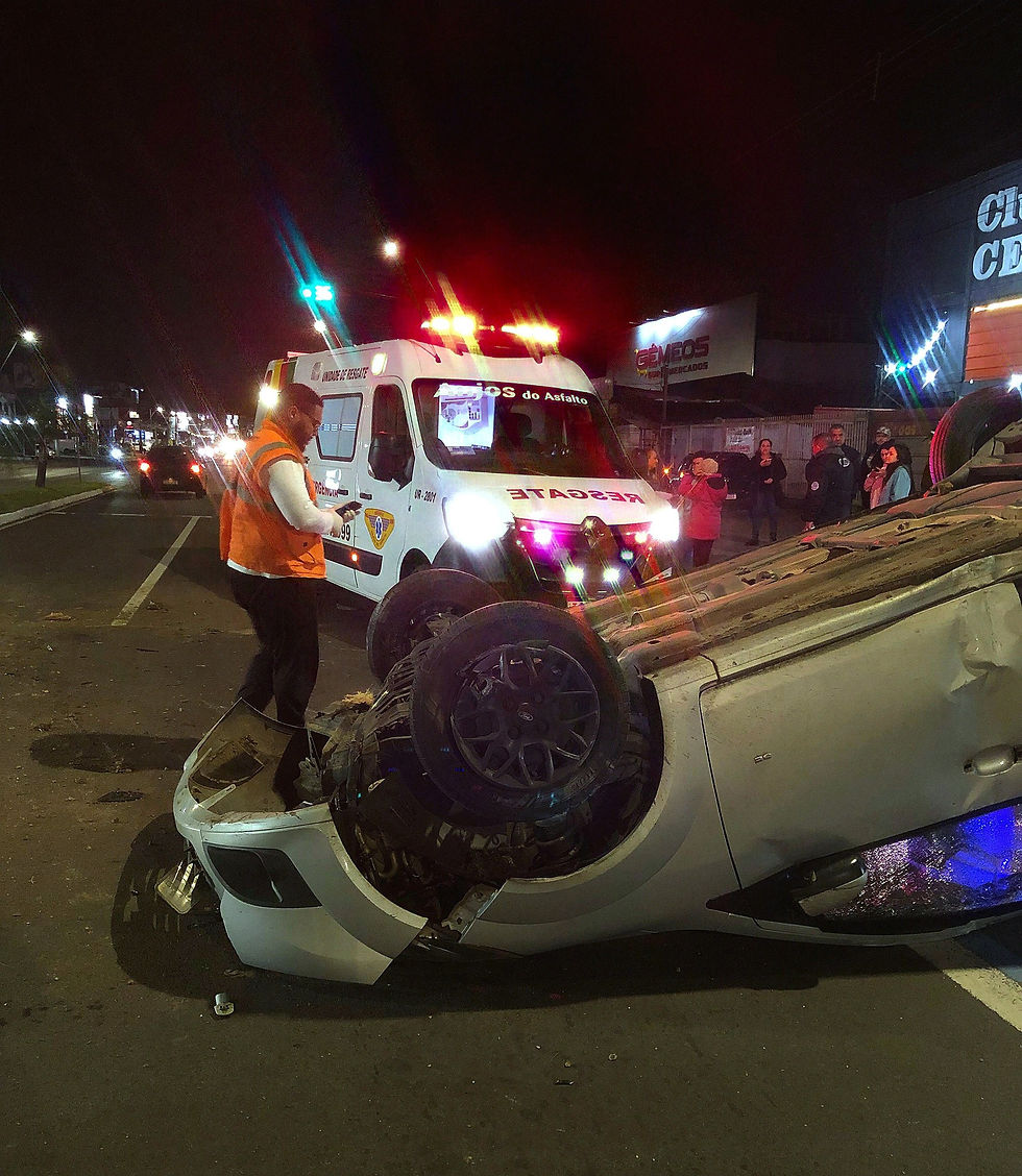 Na noite desta sexta-feira (15), um motorista capotou o veículo que dirigia na Av. Dorival Cândido Luz de Oliveira, na altura da parada 70, em Gravataí.