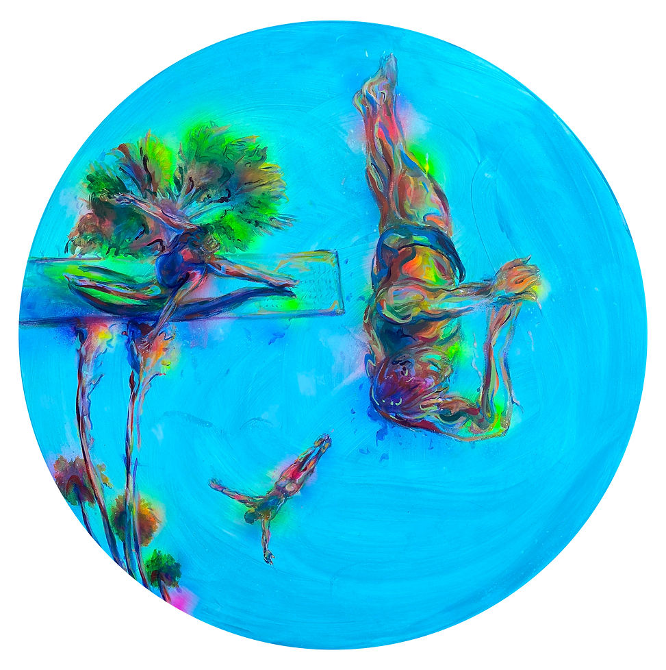 High Diver 2021, 75 cm Durchmesser, mixed media on wood