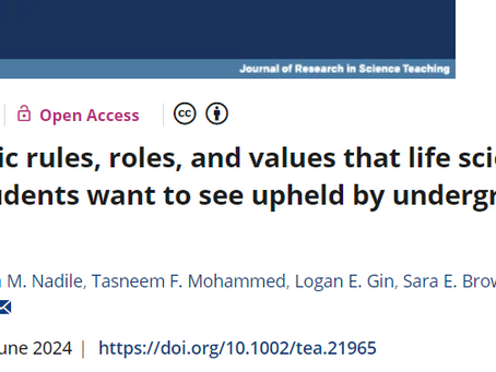 New publication! The scientific rules, roles, and values that life sciences doctoral students want to see upheld by undergraduate researchers