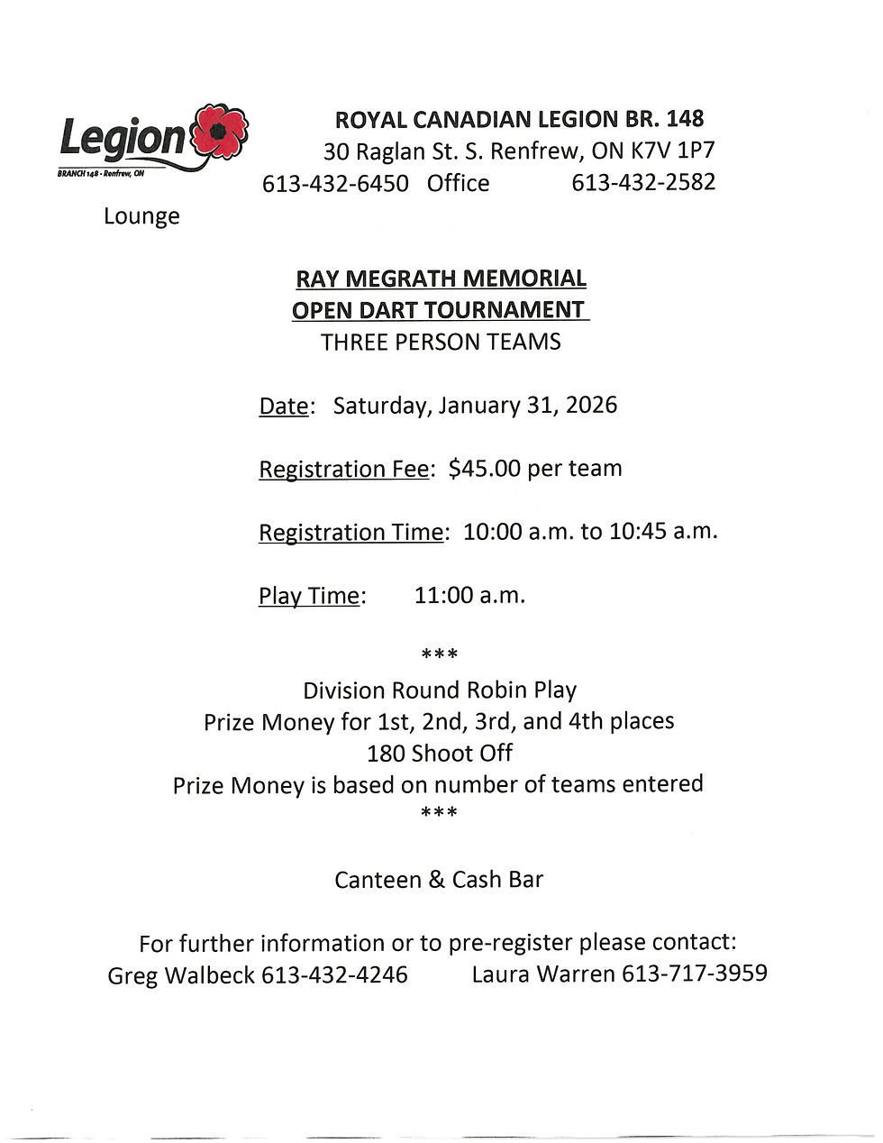 Ray Megrath Dart tournament - Renfrew Legion