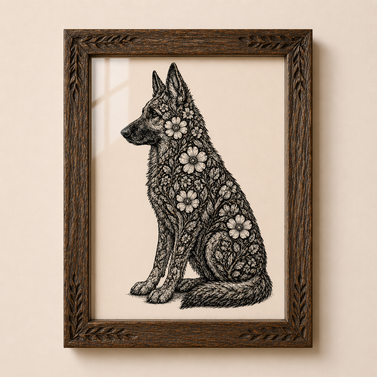 Floral German Shepherd Art