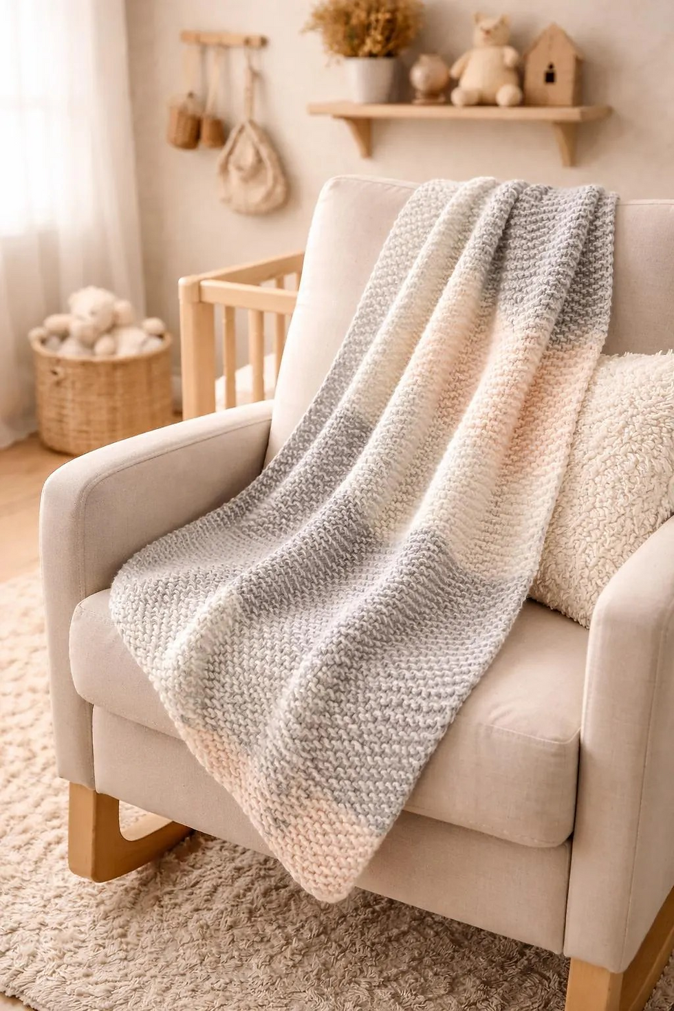 Thumbnail: Neutral Stripe Knit Baby Blanket