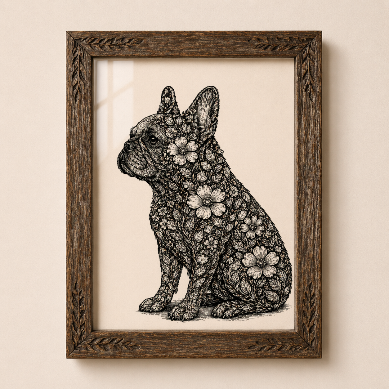 Floral French Bulldog Art Print