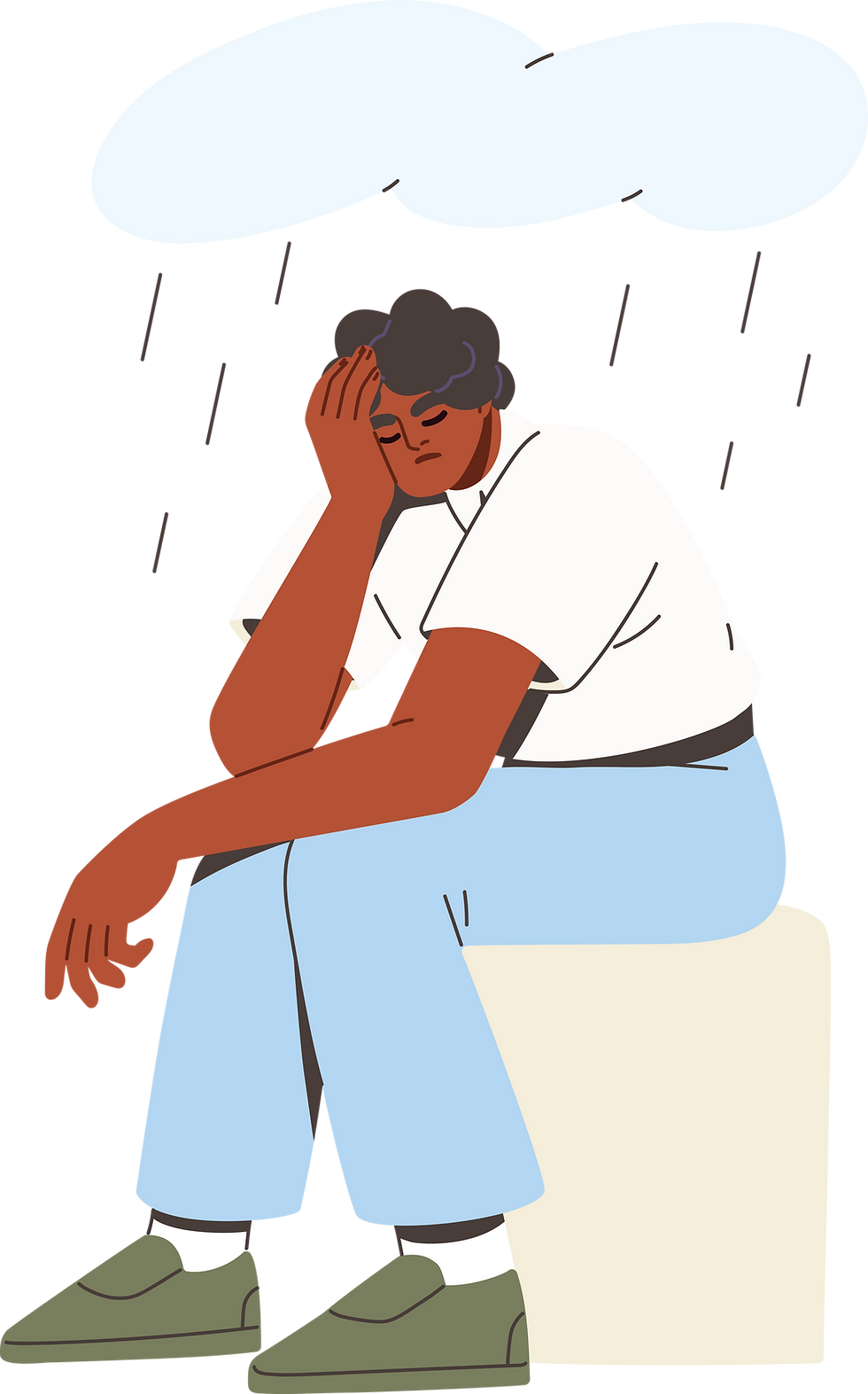 Person feeling overwhelmed under a rain cloud