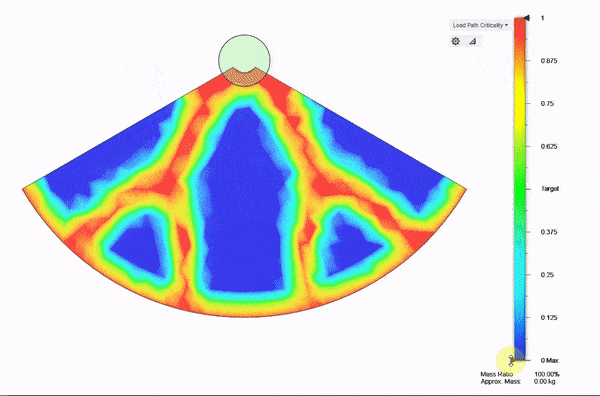 output of the mass saving optimization of generative simulation inautodesk fusion 360