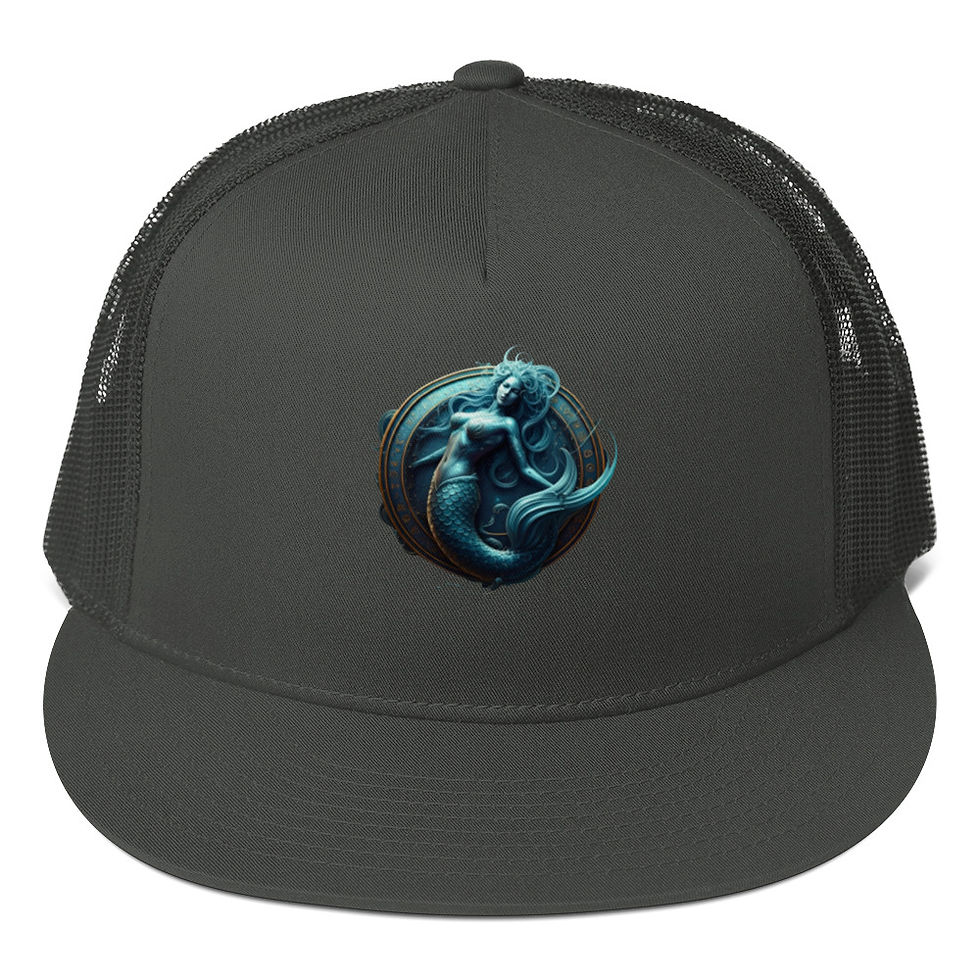 Thumbnail: Dark gray cap with a blue mermaid emblem. Thinking Cap Co.