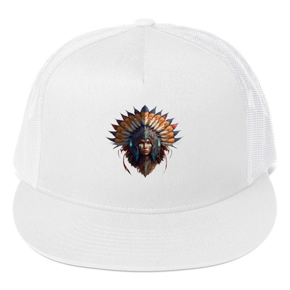 Thumbnail: White cap with Native American design; Thinking Cap Co.