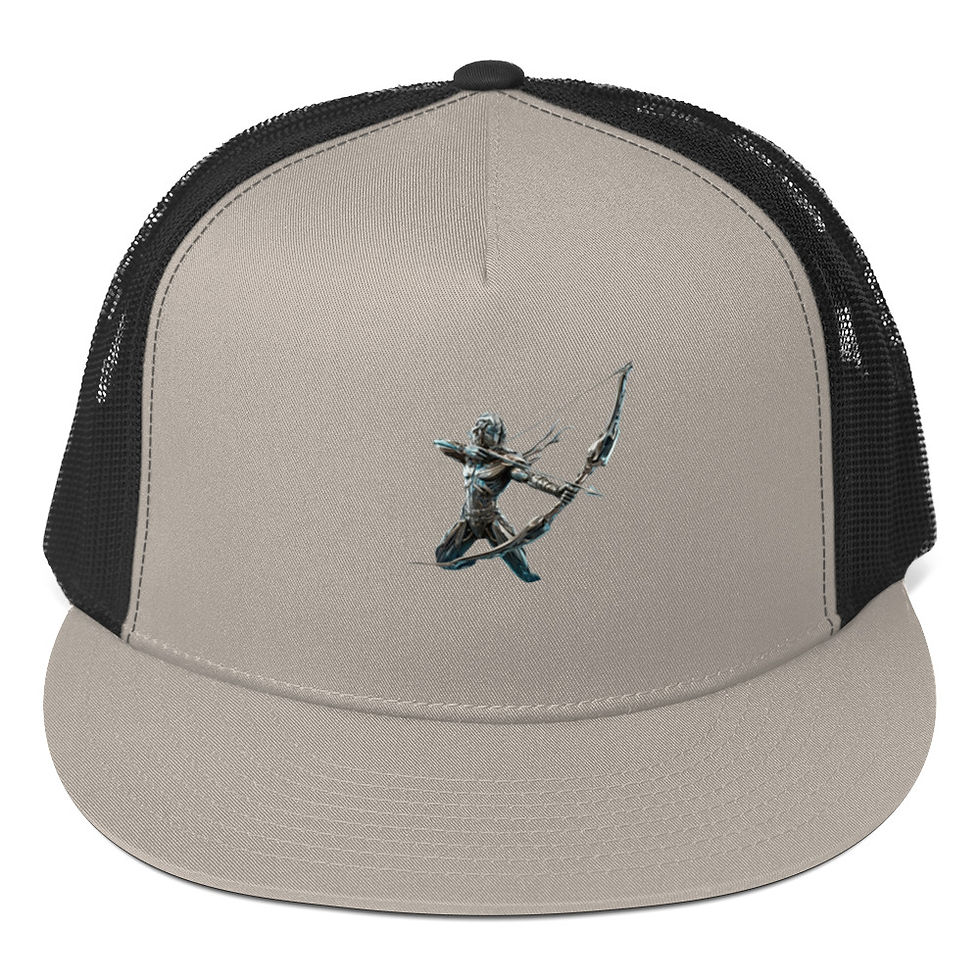 Thumbnail: Hat with archer illustration. Black and beige cap with archer design.