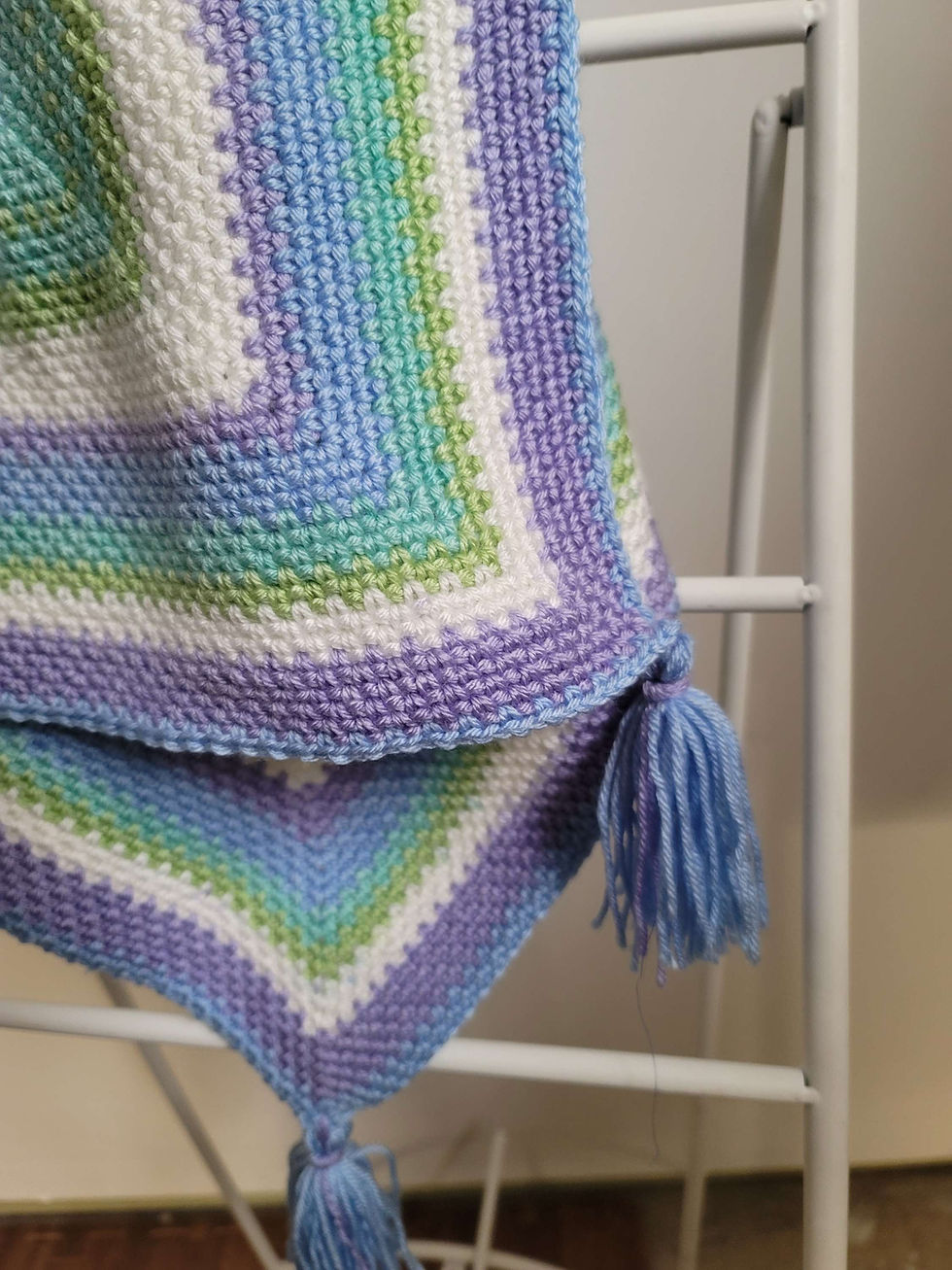 Thumbnail: Ombre Blue Green Purple Tassel Squares Receiving Blanket