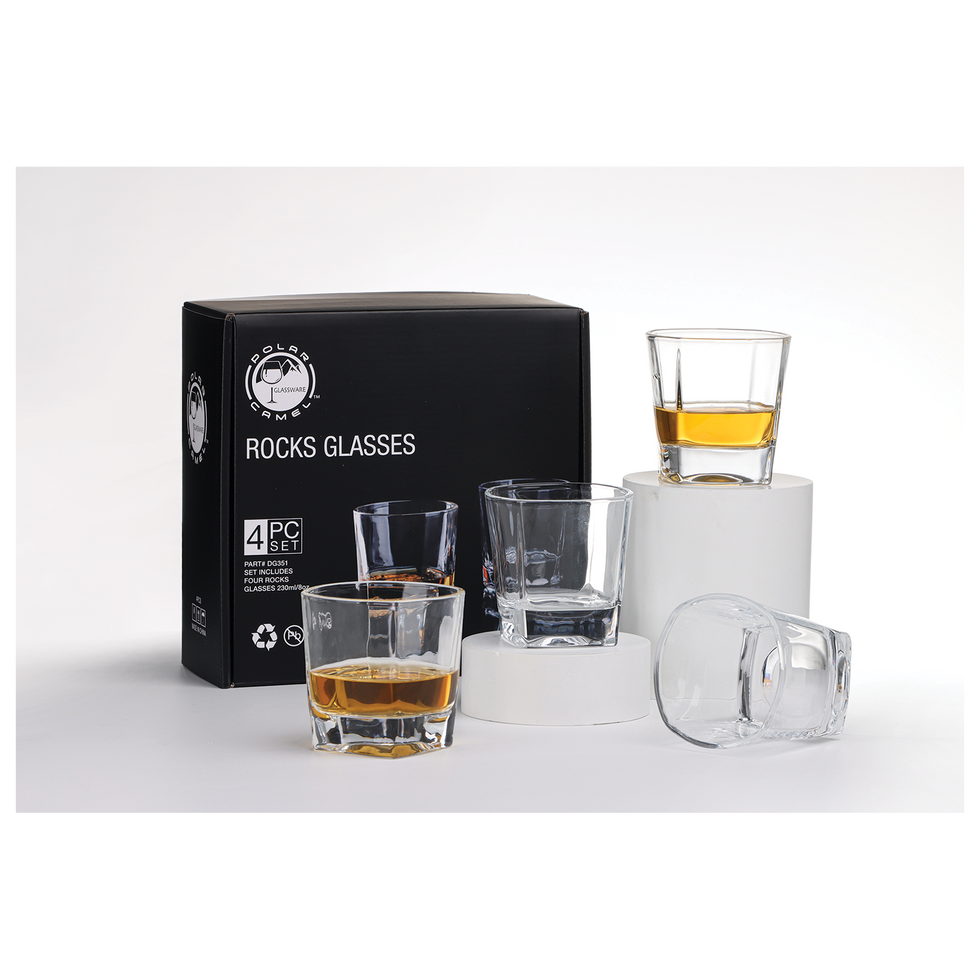 Set of 4 personalized rectangle rocks glasses. The Vanguard by Sculpted Light Studio.