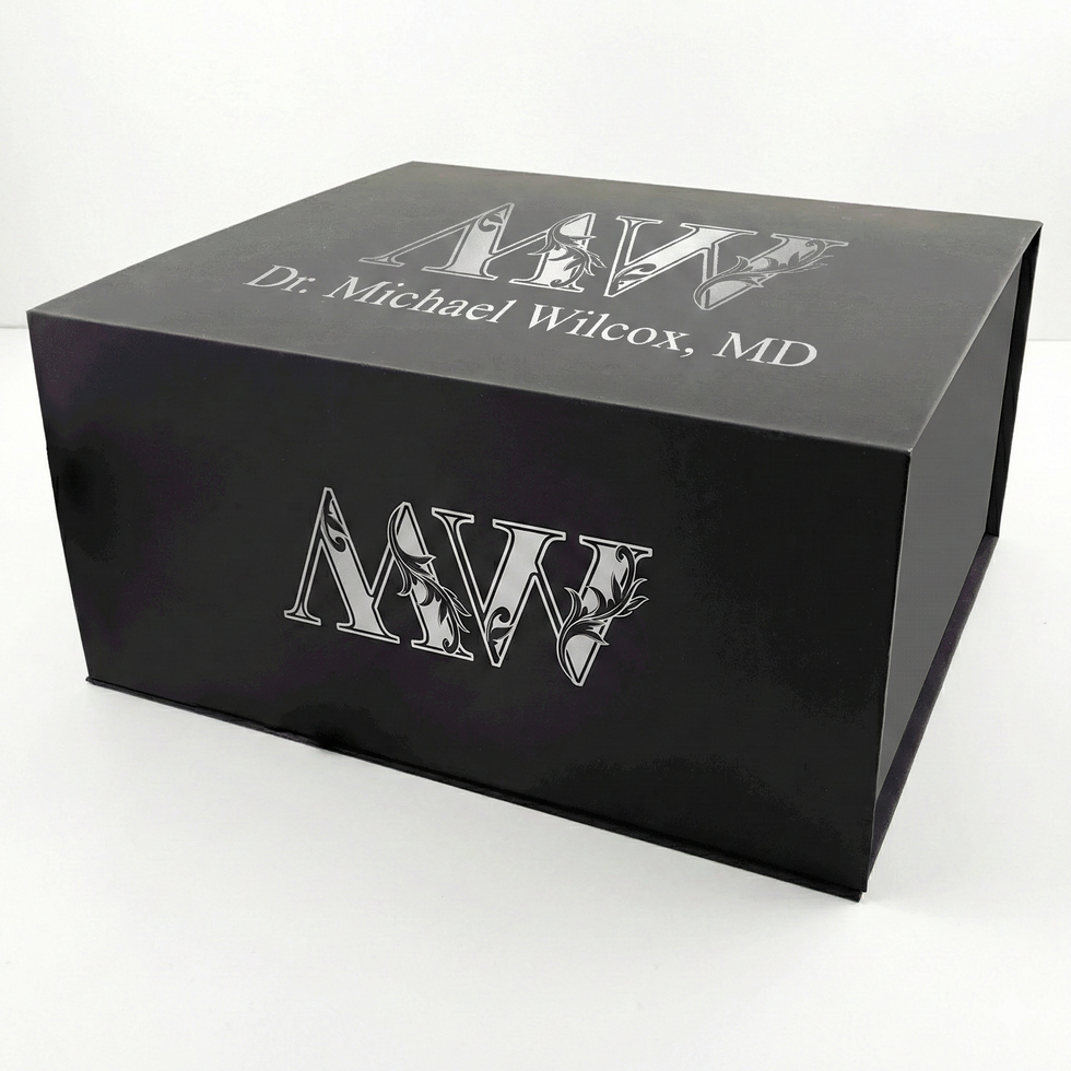 engraved black silver box presentation for personalized whiskey set.