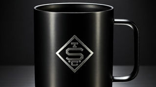 Custom logo engraving on a premium black Ember smart mug for corporate gifting and employee recognition.