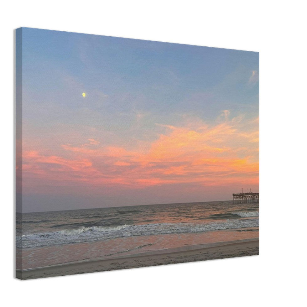 Soft pink sunset under the moon