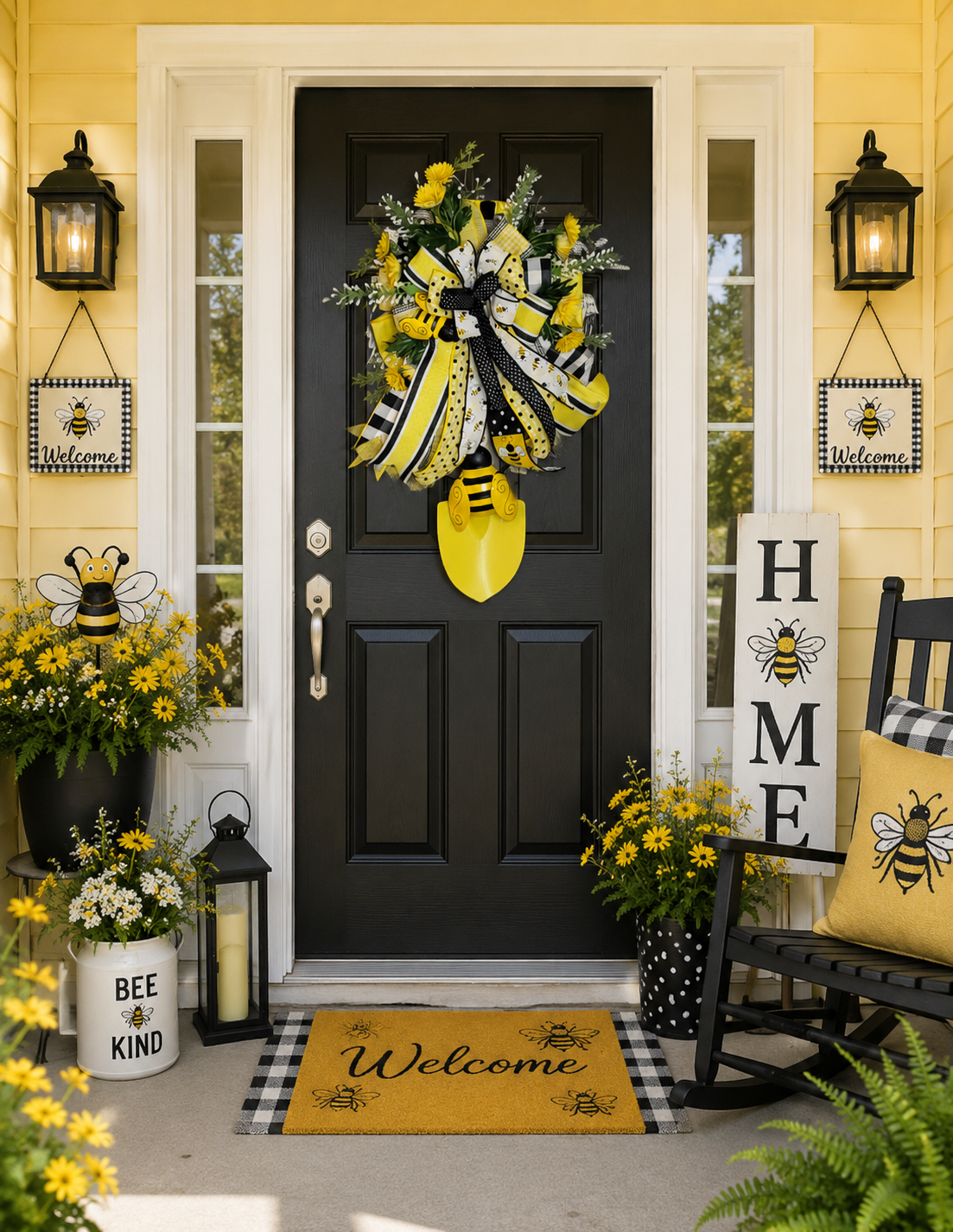 Yellow Bumble Bee shovel and door hanger